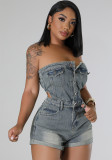 Casual Fashion Strapless Women's Slim Denim Jumpsuit