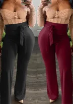 Autumn Winter Casual Fashion Slim Lace-Up Belt High Waist Women Pants