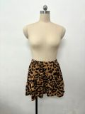 Women Leopard Print Short Sleeve Shirt Shorts Summer Two-Piece Set