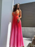 Women Style Summer Gradient Halter Neck Pleated Maxi Dress