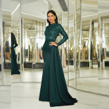 Chic Sexy Sequined Long Sleeve Round Neck Formal Party Evening Dress Bridesmaid Gown