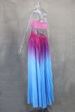 Women Style Summer Gradient Halter Neck Pleated Maxi Dress