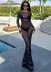 Summer Sexy Women's Slim Mesh See-Through Long-Sleeved Long Dress