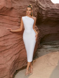 Fashionable And Elegant One-Shoulder Bandage Dress Sexy Tight Fitting Evening Dress