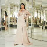 Chic Sexy Sequined Long Sleeve Round Neck Formal Party Evening Dress Bridesmaid Gown