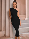 Fashionable And Elegant One-Shoulder Bandage Dress Sexy Tight Fitting Evening Dress