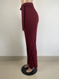 Autumn Winter Casual Fashion Slim Lace-Up Belt High Waist Women Pants