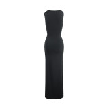 Summer Women's Sexy Hollow Strap Pleated Slim Chic Long Dress