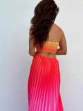 Women Style Summer Gradient Halter Neck Pleated Maxi Dress