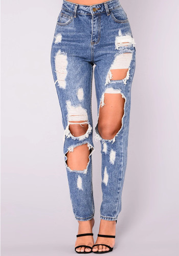 Ripped Slim Women's Denim Long Pants