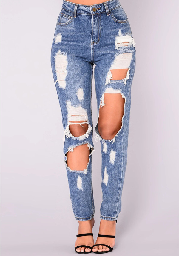 Ripped Slim Women's Denim Long Pants