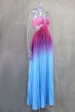 Women Style Summer Gradient Halter Neck Pleated Maxi Dress