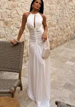 Summer Women's Sexy Hollow Strap Pleated Slim Chic Long Dress
