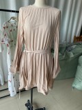 Women's Fashionable Loose Pleated Chic Women's Long Sleeve Casual Short Dress