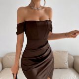 Fall Sexy Solid Color Off Shoulder Women's Dress