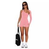 Women Solid sexy Backless Halter Neck one-shoulder sleeve Jumpsuit