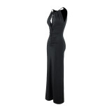 Summer Women's Sexy Hollow Strap Pleated Slim Chic Long Dress