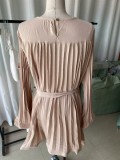 Women's Fashionable Loose Pleated Chic Women's Long Sleeve Casual Short Dress