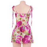 Summer Fashion Sleeveless Flower Print Strap Mesh Mini Dress