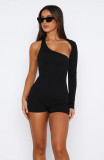 Women Solid sexy Backless Halter Neck one-shoulder sleeve Jumpsuit