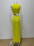 Women's Summer Hollow Knot Slit V-Neck Sleeveless Pleated Irregular Dress