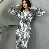 Women printed long-sleeved tie Top and Pant Casual two-piece set