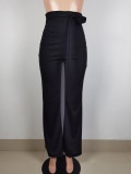 Autumn Winter Casual Fashion Slim Lace-Up Belt High Waist Women Pants