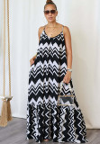 Strap Print Strap Low Back Casual Loose Long Dress