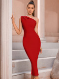 Fashionable And Elegant One-Shoulder Bandage Dress Sexy Tight Fitting Evening Dress