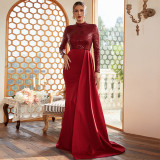 Chic Sexy Sequined Long Sleeve Round Neck Formal Party Evening Dress Bridesmaid Gown