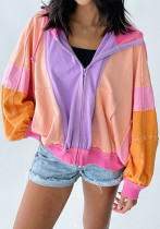 Women Color Block Hooded Oversized Jacket