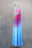 Women Style Summer Gradient Halter Neck Pleated Maxi Dress