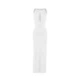 Summer Women's Sexy Hollow Strap Pleated Slim Chic Long Dress