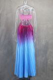 Women Style Summer Gradient Halter Neck Pleated Maxi Dress