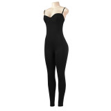 Summer Solid Color Sexy Strap Slim Tight Fitting Jumpsuit