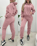 Women's Solid Color Casual Sports Hooded Two Piece Tracksuit