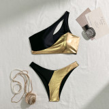 Sexy Two Pieces Patchwork Shiny Bikini Swimsuit