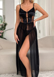 Sexy Lingerie Erotic Women Strap Hollow Slit See-Through Mesh Long Nightdress