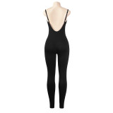 Summer Solid Color Sexy Strap Slim Tight Fitting Jumpsuit