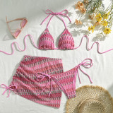 Embroidered Gradient Sexy Three-Piece Bikini Swimsuit