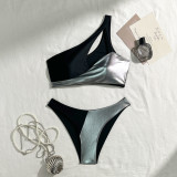 Sexy Two Pieces Patchwork Shiny Bikini Swimsuit