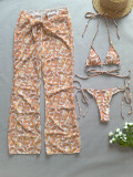 Printed Two Pieces Sexy Bikini Long Pants Three-Piece Women's Swimsuit