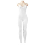 Summer Solid Color Sexy Strap Slim Tight Fitting Jumpsuit