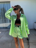 Fashion Casual Summer Suit Women's Long Sleeve Shirt Shorts Two-Piece Set