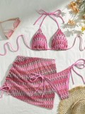 Embroidered Gradient Sexy Three-Piece Bikini Swimsuit