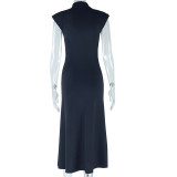 Women's Solid Color Round Neck Sleeveless Casual Chic Irregular Dress