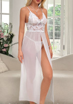 Sexy Lingerie Erotic Meshlace Pajamas Split Strap Long Nightdress Home Clothes