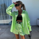 Fashion Casual Summer Suit Women's Long Sleeve Shirt Shorts Two-Piece Set