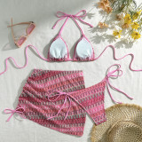 Embroidered Gradient Sexy Three-Piece Bikini Swimsuit