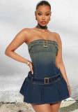 Strapless Belt Gradient Women Sexy Fashion Denim Dress